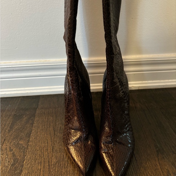 Brown Snake Print Tall Heeled Boot - Picture 3 of 5